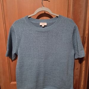 LOFT Slate Blue Short-Sleeve Knit Sweater
